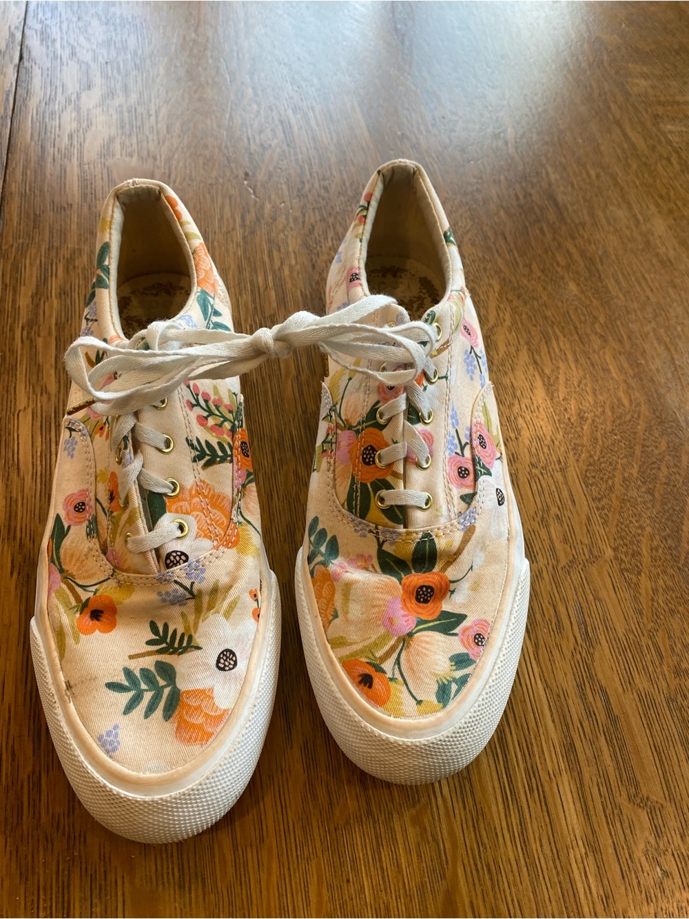 Keds Floral Canvas Sneakers in Cream with Orange, Pink and Green